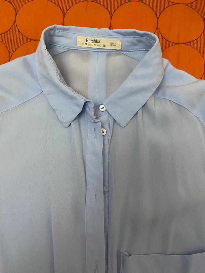 Mavi Düğmeli Uzun Kollu Kadın Gömlek - Görsel 2