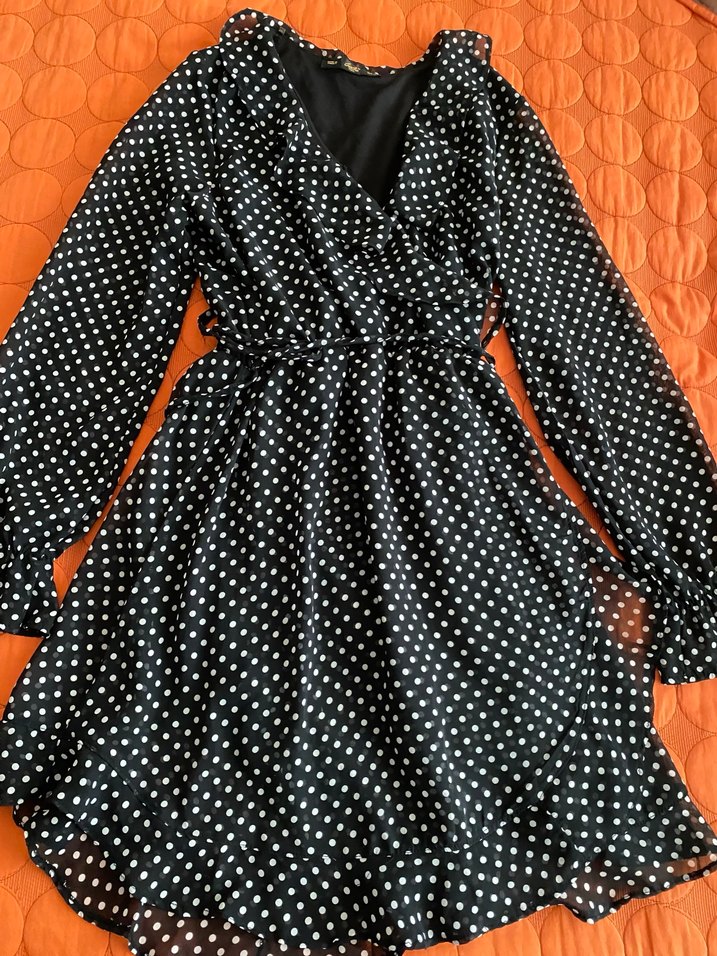 Puantiye Desenli Uzun Kollu Midi Elbise - Görsel 2