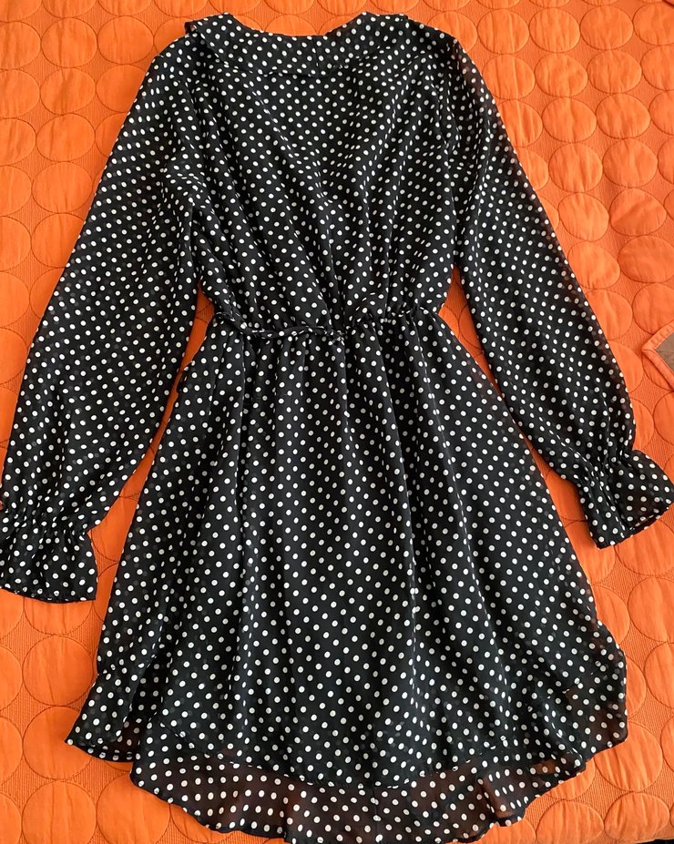 Puantiye Desenli Uzun Kollu Midi Elbise - Görsel 5