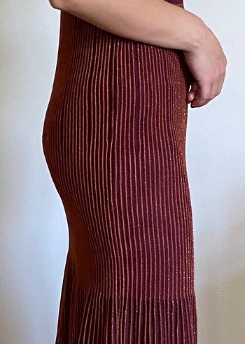 s Beden bordo Renk Bordo Uzun Pilili Triko Elbise