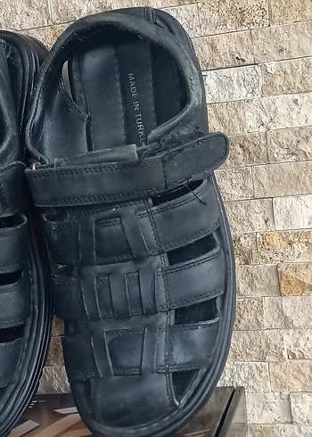 Siyah gerçek Deri Erkek Sandalet - Görsel 2