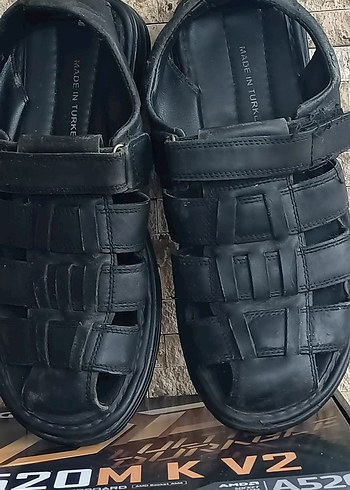 Siyah gerçek Deri Erkek Sandalet - Görsel 3