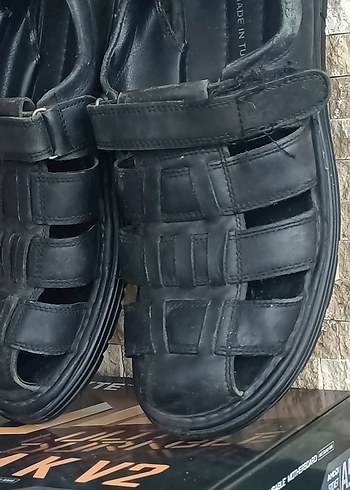 Siyah gerçek Deri Erkek Sandalet - Görsel 4