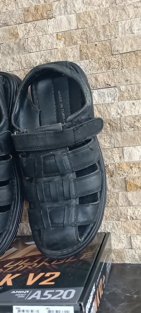 Siyah gerçek Deri Erkek Sandalet - Görsel 2