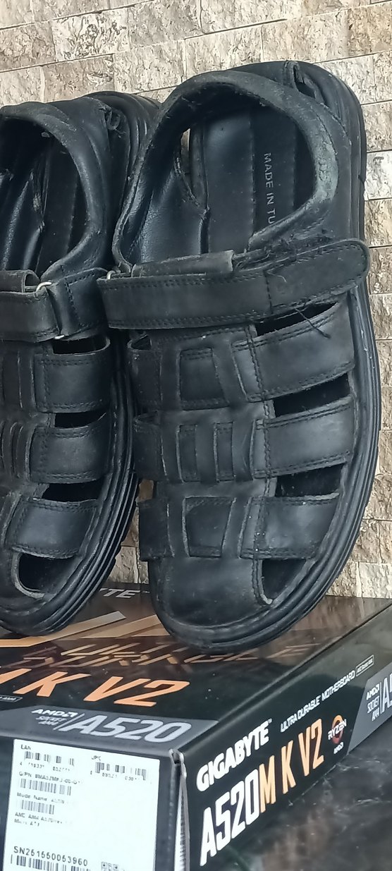 Siyah gerçek Deri Erkek Sandalet - Görsel 4