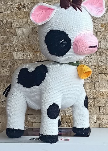 El işi Beyaz Siyah Noktalı Peluş İnek Oyuncak - Görsel 3