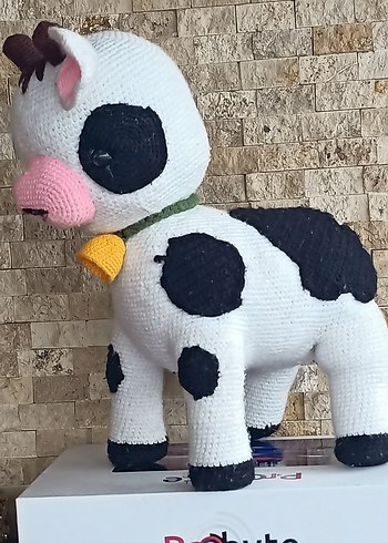 El işi Beyaz Siyah Noktalı Peluş İnek Oyuncak - Görsel 4