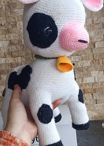 El işi Beyaz Siyah Noktalı Peluş İnek Oyuncak - Görsel 6