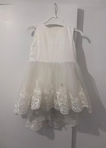 Kız Çocuk Beyaz V Yakalı Fiyonklu Elbise - Görsel 2