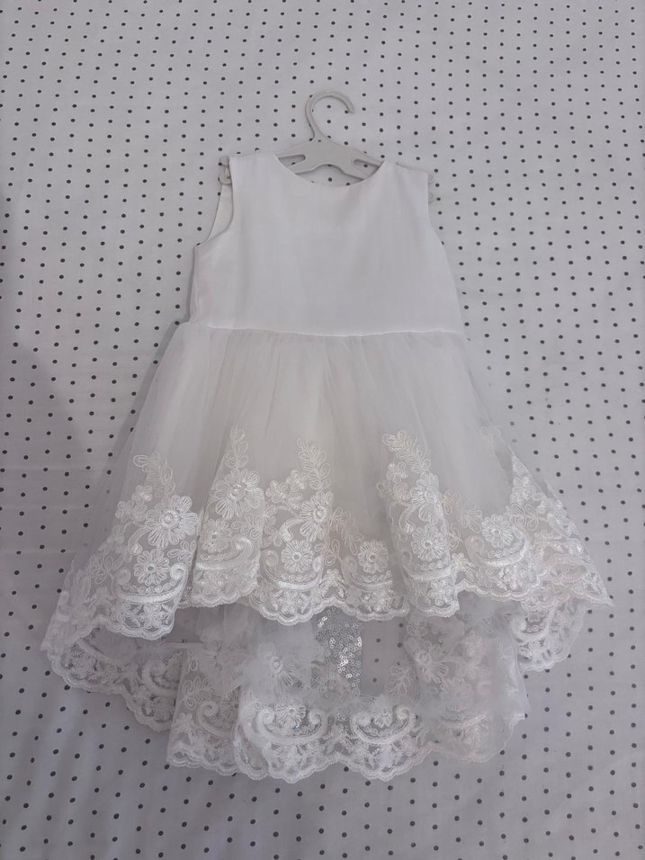 Kız Çocuk Beyaz V Yakalı Fiyonklu Elbise - Görsel 3