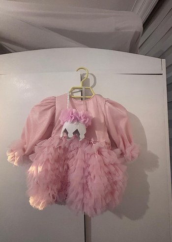 Uzun Kollu Pembe Kız Elbisesi - Görsel 2