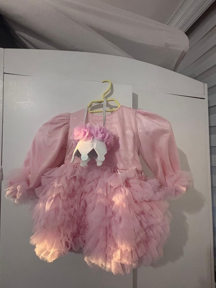 Uzun Kollu Pembe Kız Elbisesi - Görsel 3