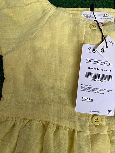4 Yaş Beden sarı Renk Zara kız çocuk elbise