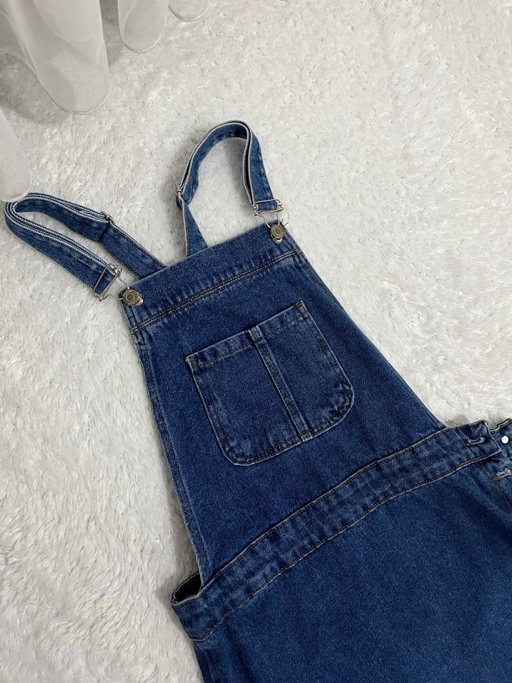 Kadın Lacivert Midi Denim Askılı Tulum - Görsel 2