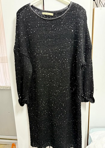 Gri Payetli Triko Midi Elbise - Görsel 2