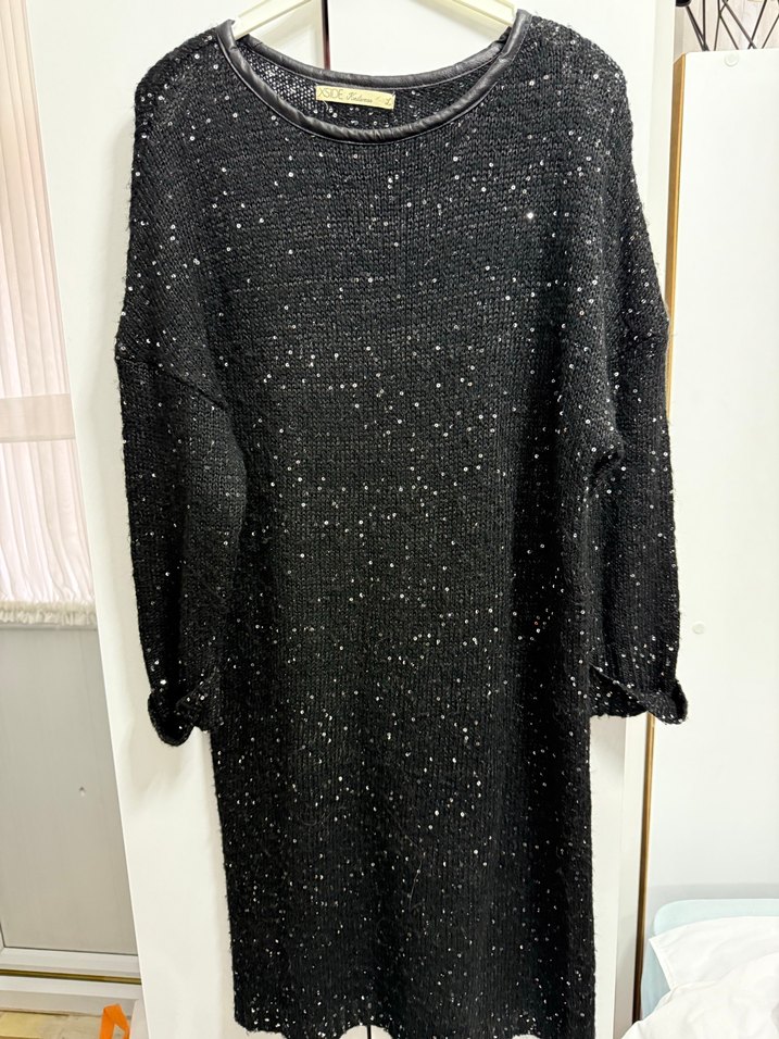 Gri Payetli Triko Midi Elbise - Görsel 2