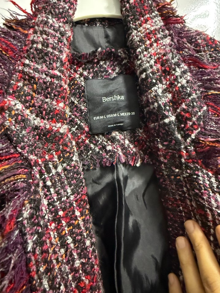 Bordo Uzun Kadın Desenli Düğmeli Kaban - Görsel 2