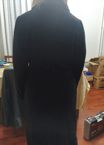 Kadın Düğmeli Siyah Yün Midi palto - Görsel 3