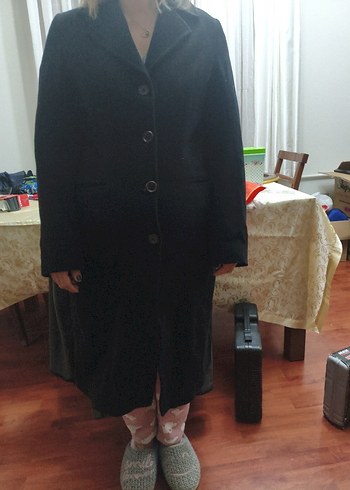 Kadın Düğmeli Siyah Yün Midi palto - Görsel 2