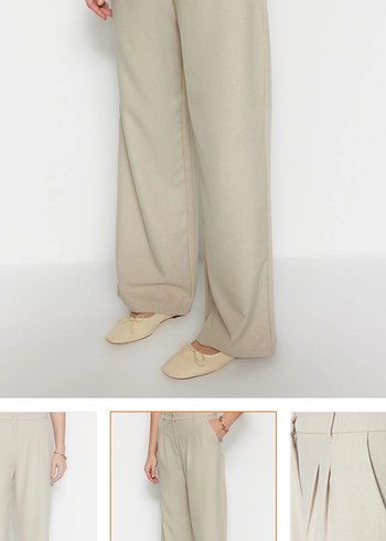 Bej Kadın Keten Kumaş Pantolon - Görsel 3