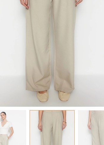 Bej Kadın Keten Kumaş Pantolon - Görsel 2