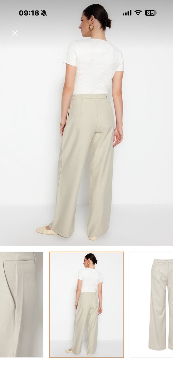 Bej Kadın Keten Kumaş Pantolon - Görsel 5