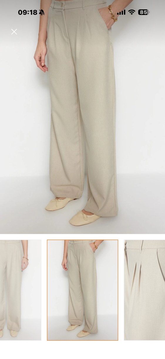 Bej Kadın Keten Kumaş Pantolon - Görsel 3