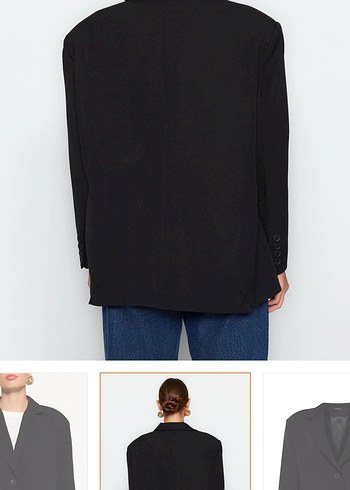 Siyah Kadın Ofis Düğmeli Blazer Ceket - Görsel 3