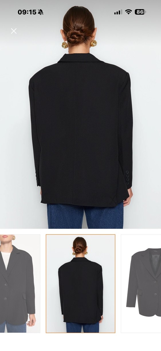 Siyah Kadın Ofis Düğmeli Blazer Ceket - Görsel 3