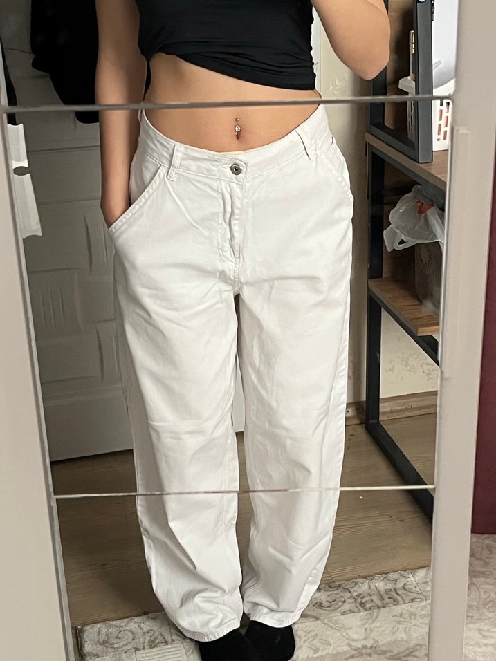 Beyaz baggy pantolon - Görsel 3