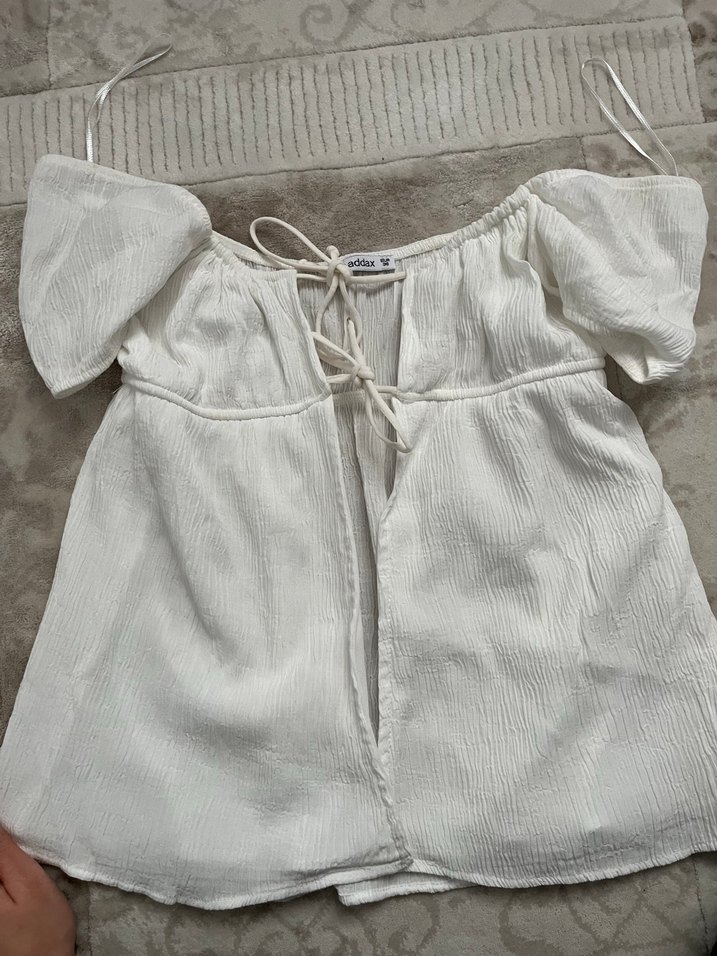 Kadın Beyaz Keten Bohem Mini Bluz - Görsel 2