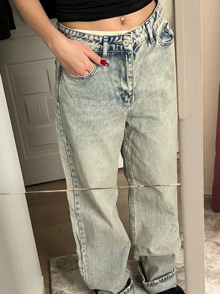 Gri Bol Kesim Midi Kadın Jean - Görsel 2