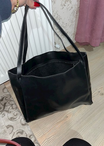Siyah Deri büyük boy kadın çanta - Görsel 3