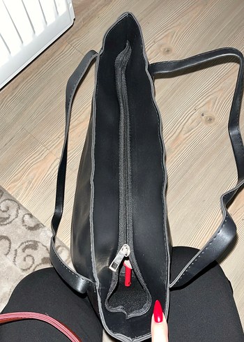 Siyah Deri büyük boy kadın çanta - Görsel 4