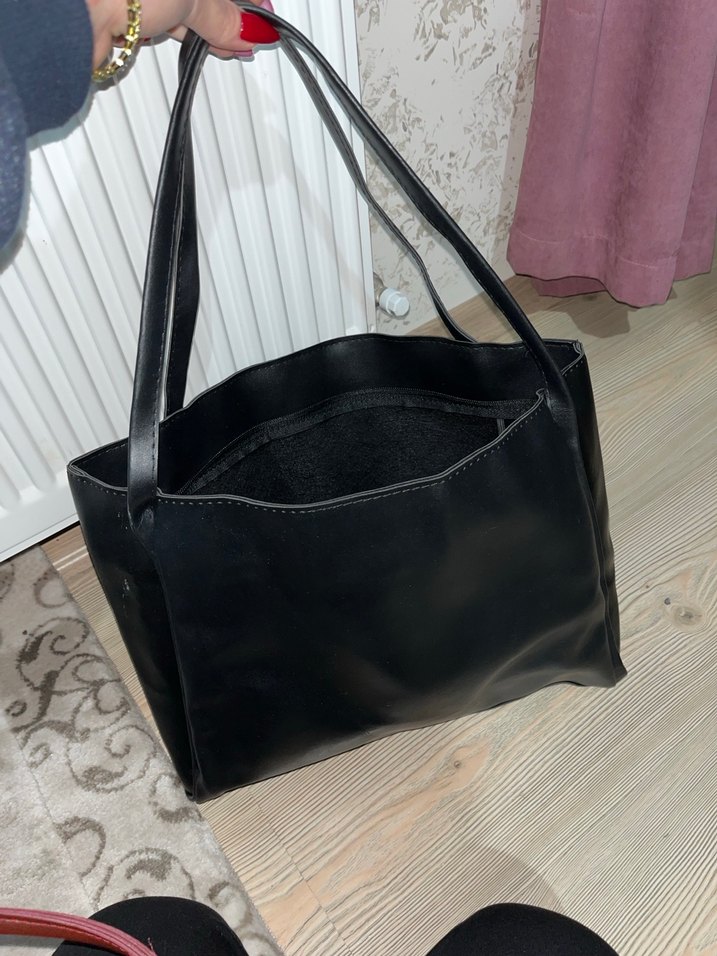 Siyah Deri büyük boy kadın çanta - Görsel 3