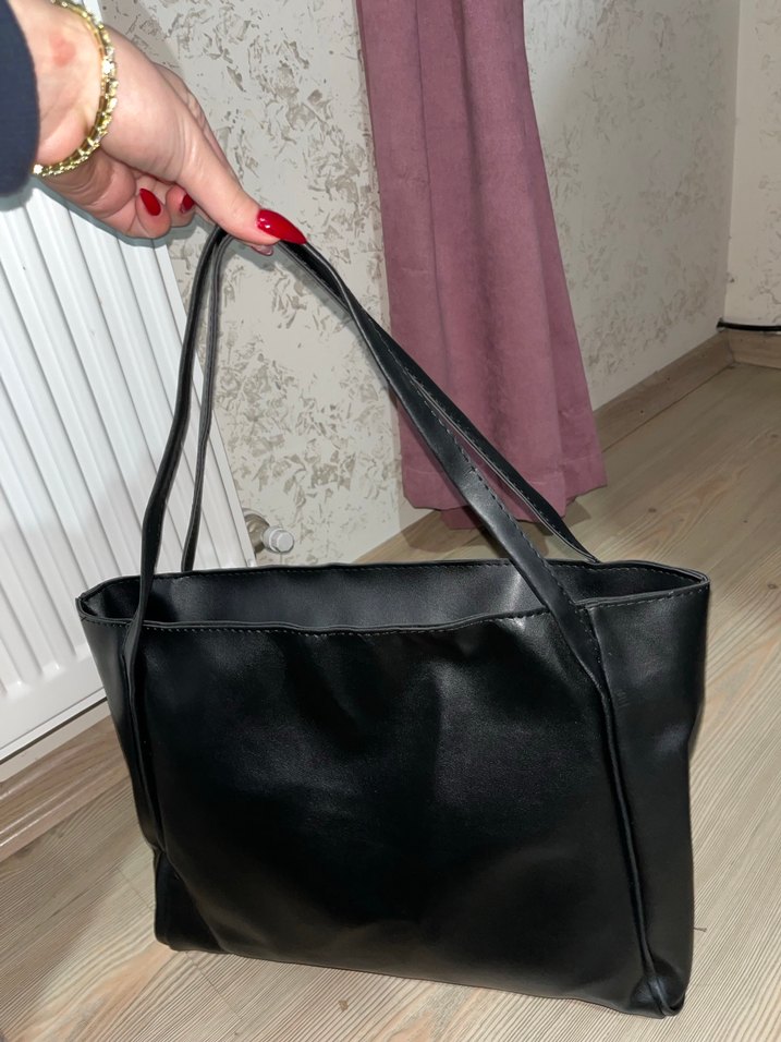 Siyah Deri büyük boy kadın çanta - Görsel 5