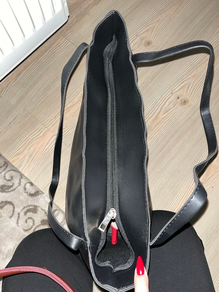 Siyah Deri büyük boy kadın çanta - Görsel 4