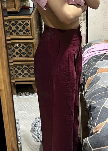 Bordo Salaş Midi Kadın Pantolon - Görsel 3