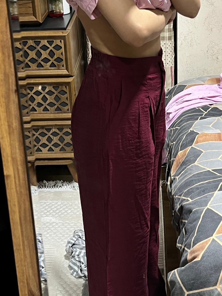 Bordo Salaş Midi Kadın Pantolon - Görsel 3