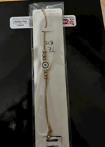 Zincir Detaylı Altın Renk Nazar Boncuğu Bileklik - Görsel 2