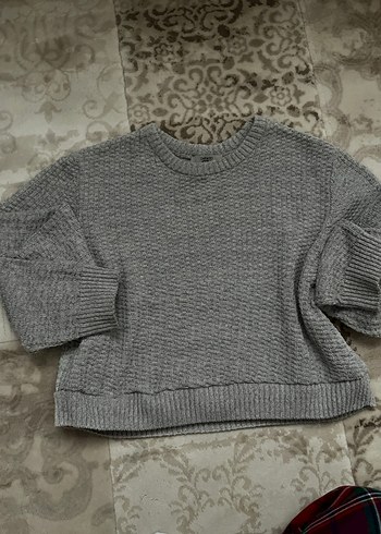 Gri Örgü crop Kadın Kazak - Görsel 4