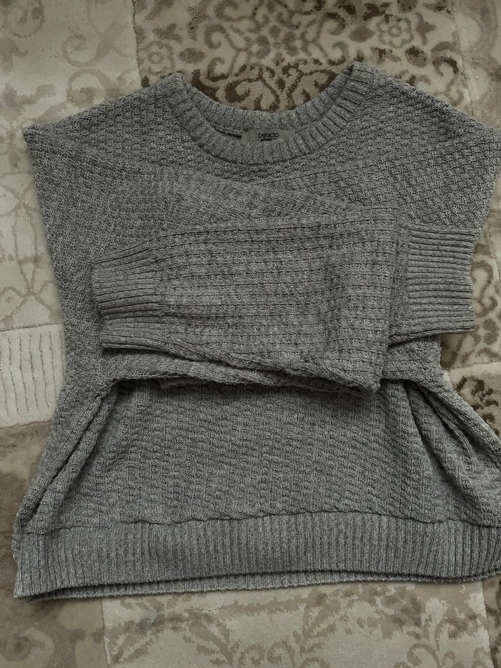 Gri Örgü crop Kadın Kazak - Görsel 3