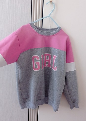 Gri-Pembe Kız Sweatshirt