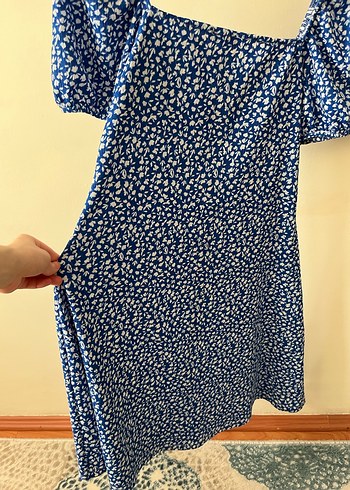 Beyaz Düğmeli Mavi Midi Elbise - Görsel 3