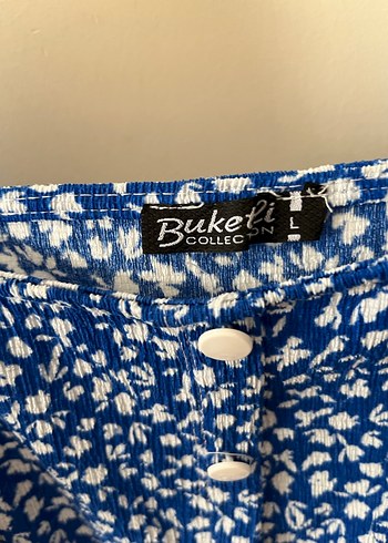 Beyaz Düğmeli Mavi Midi Elbise - Görsel 4