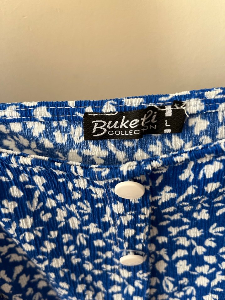 Beyaz Düğmeli Mavi Midi Elbise - Görsel 4