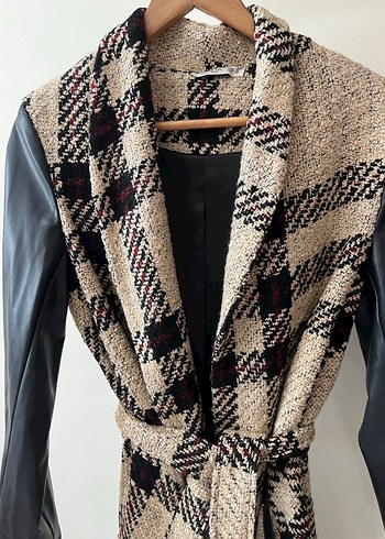 Kahverengi Desenli Kadın Uzun Kaban - Görsel 2