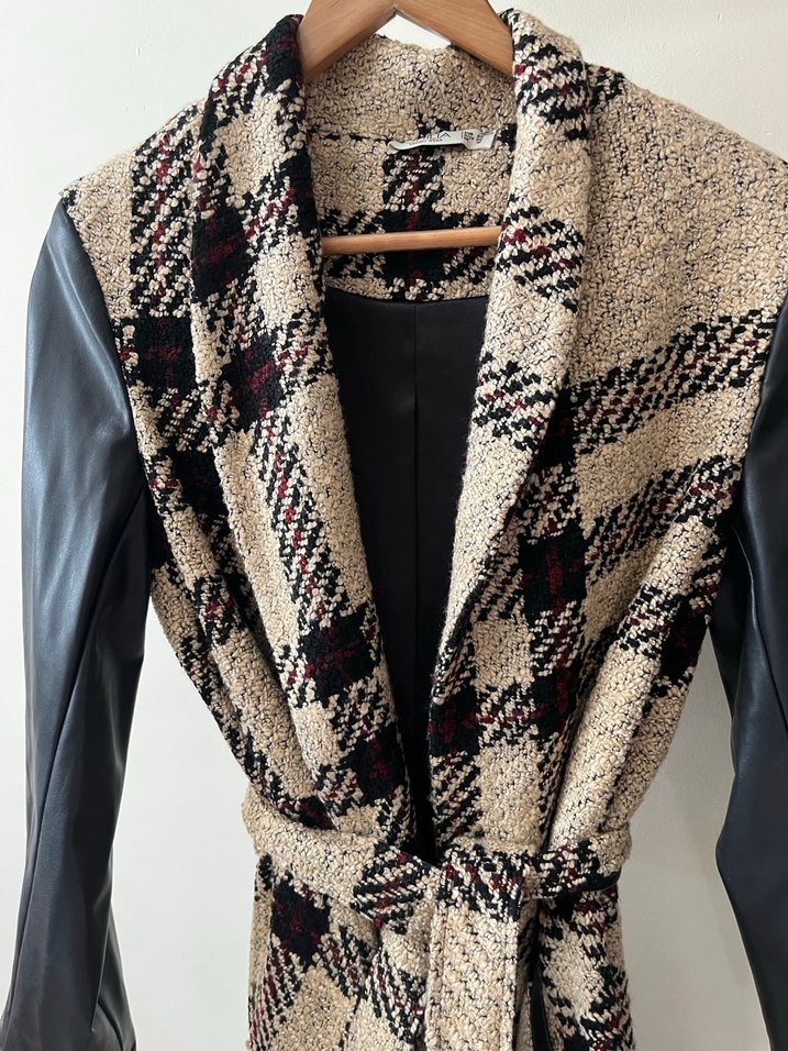 Kahverengi Desenli Kadın Uzun Kaban - Görsel 2