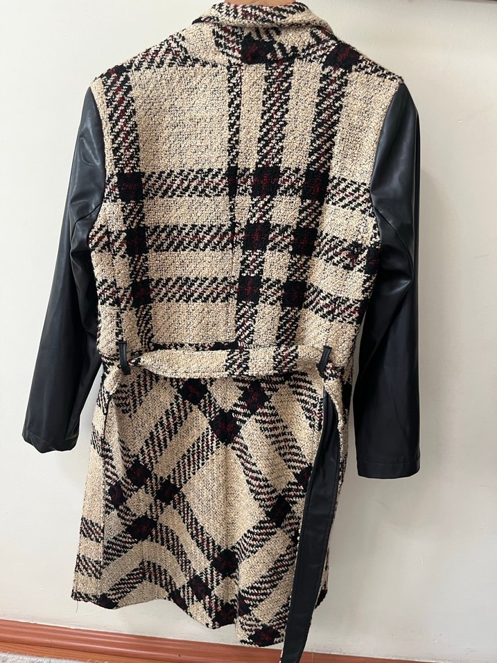 Kahverengi Desenli Kadın Uzun Kaban - Görsel 3