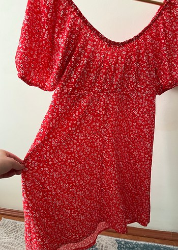 Kısa Kollu V Yakalı Kırmızı Mini Elbise - Görsel 4